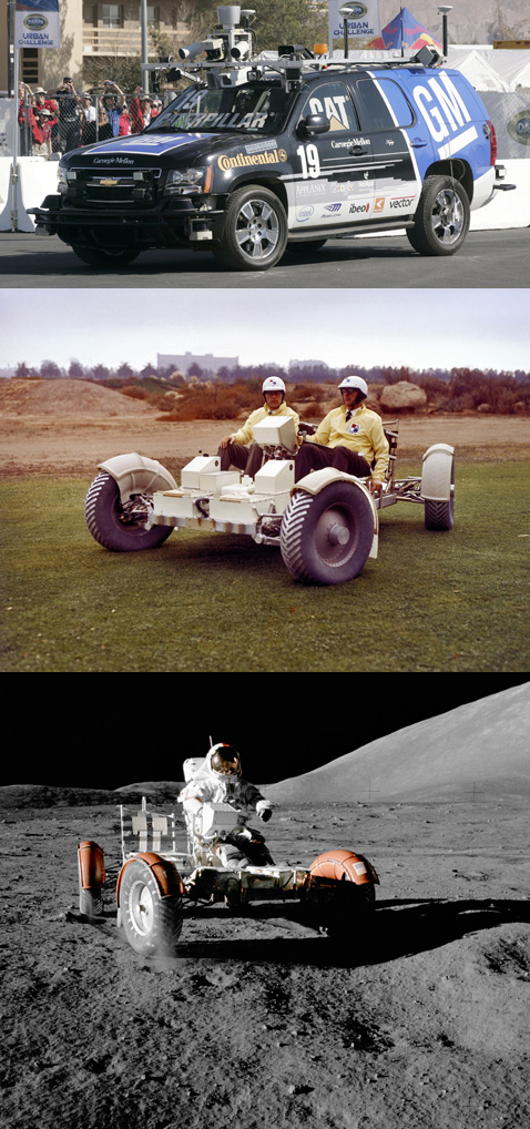 : GM   
   .      
     - Boss,  
 DARPA Urban Challenge 2007 .<br></br>: 
General Motors  NASA         1960-.
, GM     "",   ,
    " " (Lunar Roving Vehicle  LRV),
       .  : 
 LRV  ,   (Eugene A. Cernan)  LRV  
 Apollo 17 ( General Motors, NASA).