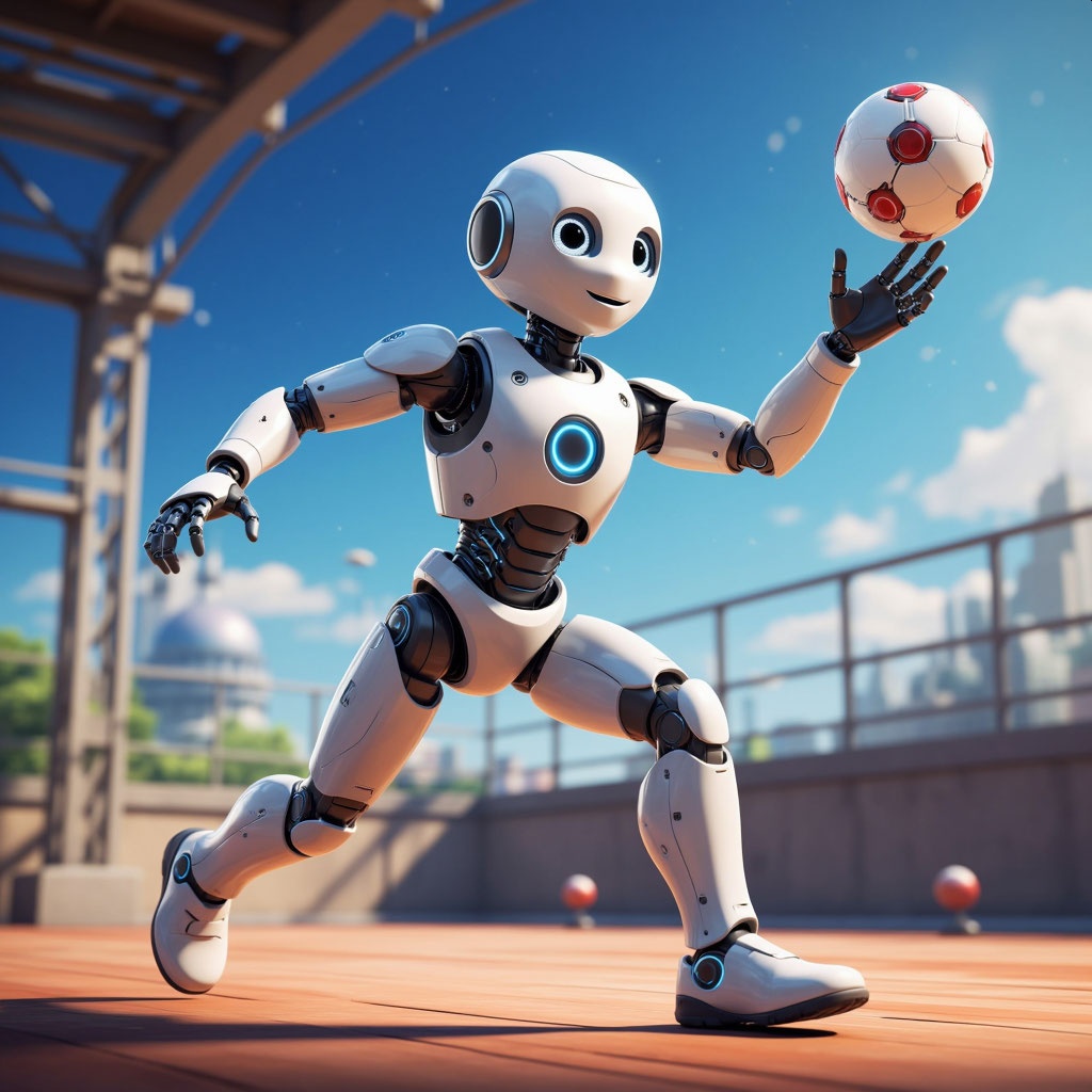 робот-гуманоид ловит мячики