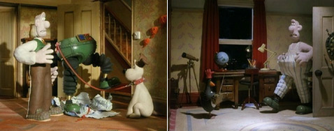 Уоллес и Громит (Wallace and Gromit) на себе испытали, что такое "штаны с характером" (кадры с сайта animated-views.com).