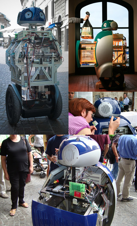 На уличных тестах (а пробные демонстрации прошли не только в Печчиоли) зелёный DustCart отдувался за двоих, а его синий собрат, как правило, демонстрировал публике внутренности. И только на фотосессии в помещении инженеры частично "раздели" и зелёного робота (фотографии DustBot, Massimo Brega).