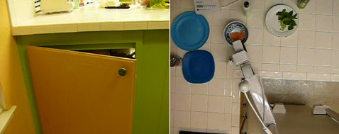Вот тут живёт ReadyBot. Справа: на такой чистой кухне и человек убирался бы с удовольствием (кадры Readybot Robot Challenge).