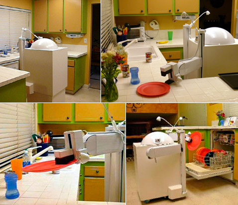 Робот-уборщик забирает со стола тарелки и укладывает их в посудомоечную машину (фотографии Readybot Robot Challenge).