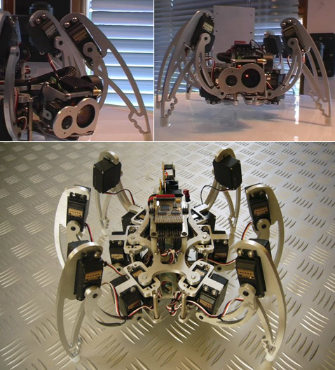 В iC встроен 21 сервопривод: по три в каждой ноге, два отвечают за повороты головы и один — закрывает шторку на линзе цифрового "глаза" робота, который "моргает", когда делает снимок (фотографии MicroMagic Systems).
