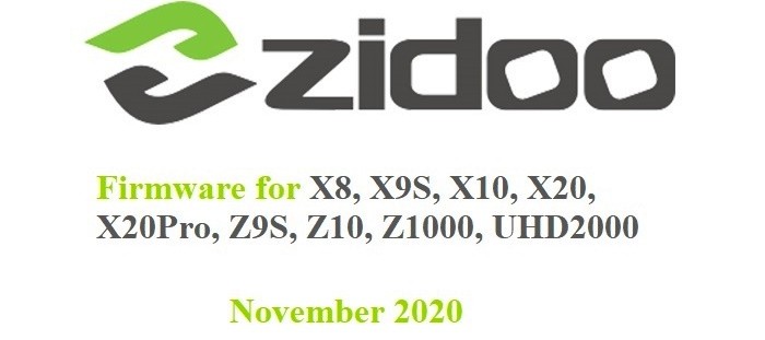 Актуальные версии ПО от Zidoo на ноябрь 2020 года